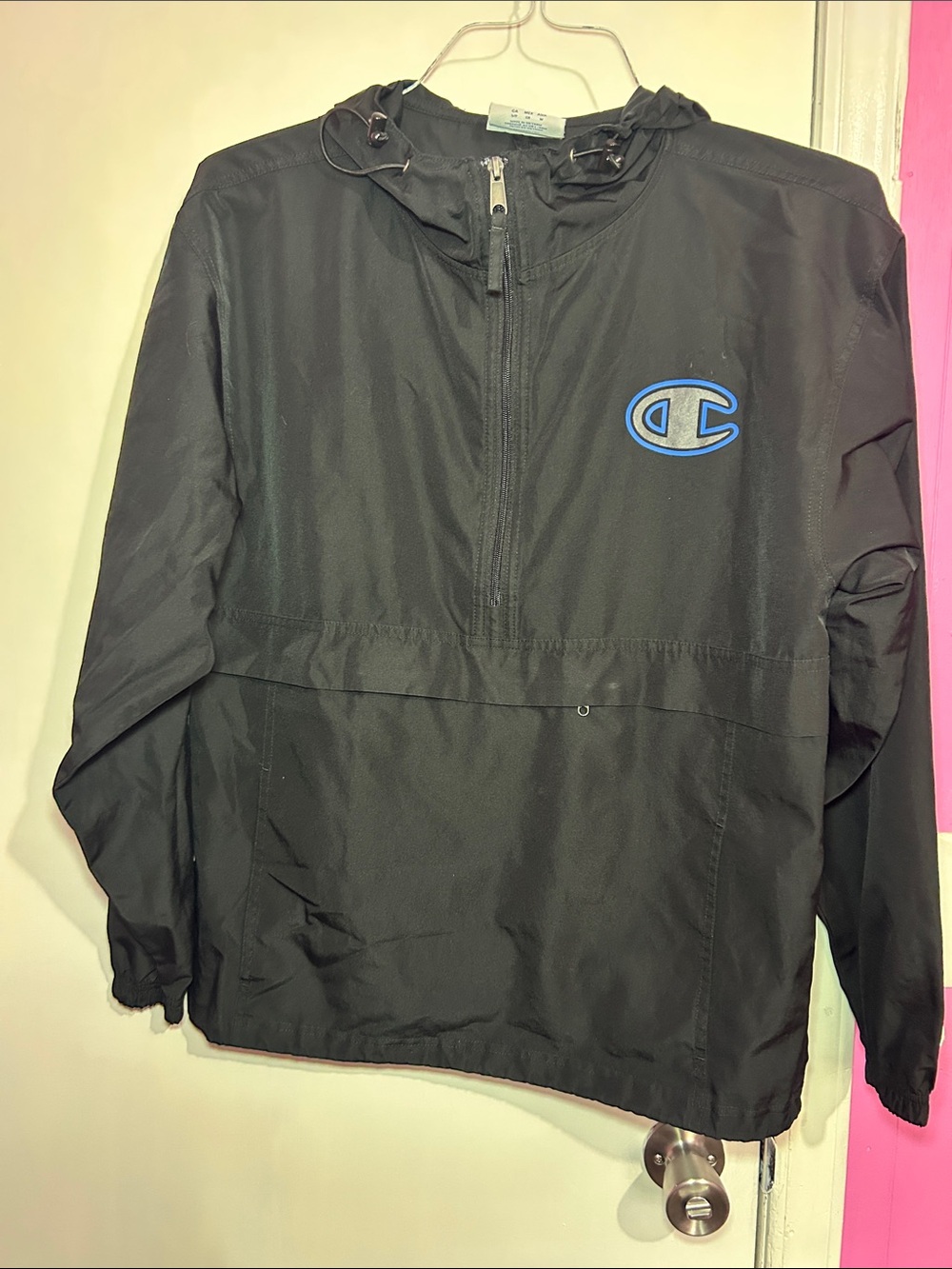 Champion Men’s Black Hooded Anorak with Blue Logo